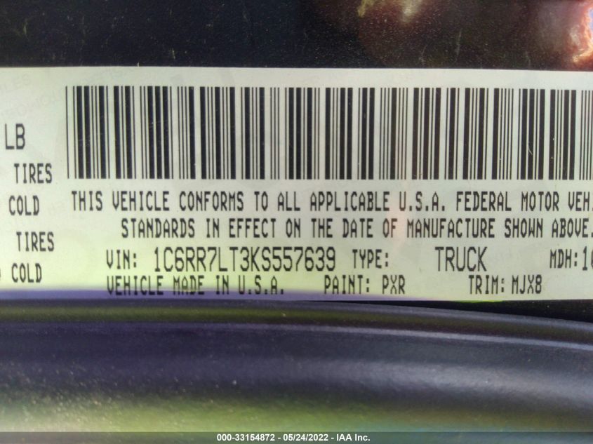 2019 RAM 1500 CLASSIC BIG HORN 1C6RR7LT3KS557639