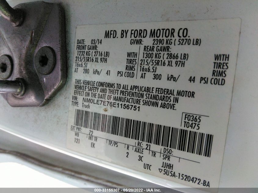 2014 FORD TRANSIT CONNECT XL NM0LE7E76E1156751