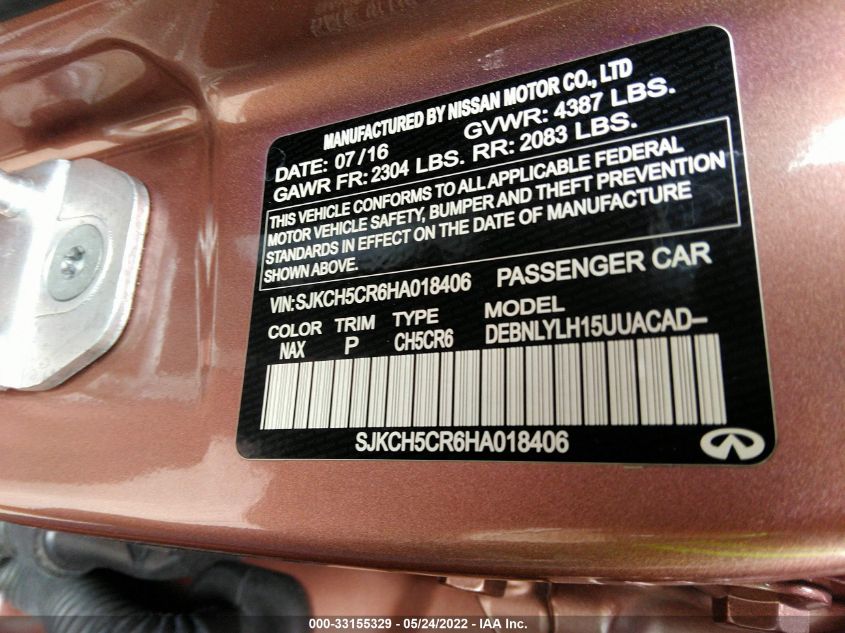 2017 INFINITI QX30 PREMIUM SJKCH5CR6HA018406