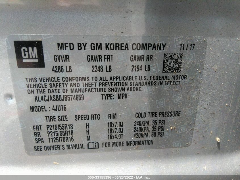 2018 BUICK ENCORE PREFERRED KL4CJASB0JB574659