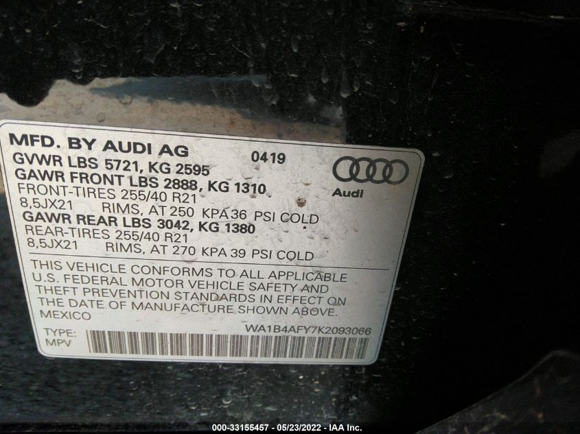2019 AUDI SQ5 PREMIUM PLUS WA1B4AFY7K2093066
