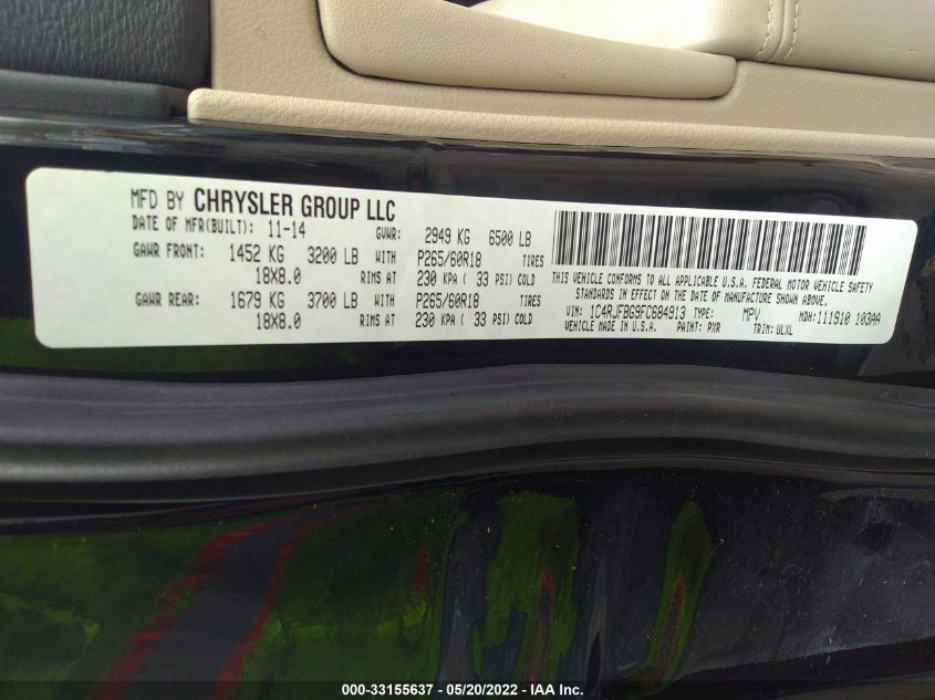 2015 JEEP GRAND CHEROKEE LIMITED 1C4RJFBG9FC684913