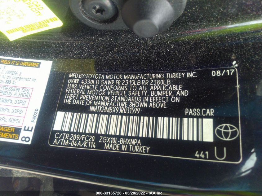 2018 TOYOTA C-HR XLE NMTKHMBX9JR031599