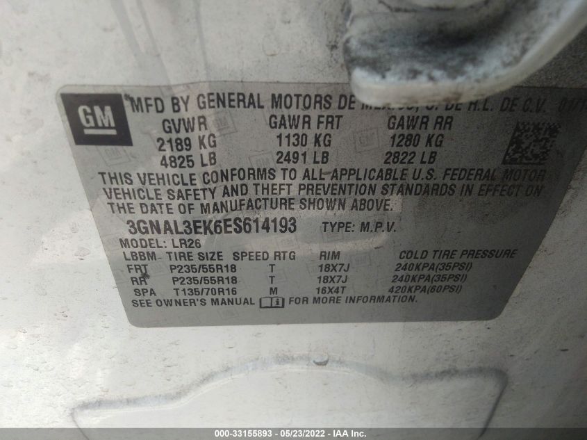 2014 CHEVROLET CAPTIVA SPORT FLEET LT 3GNAL3EK6ES614193