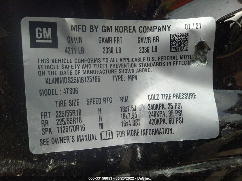 2021 BUICK ENCORE GX SELECT KL4MMDS25MB135166