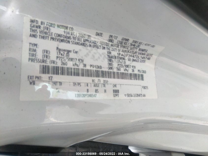 2013 FORD FOCUS ELECTRIC BEV 1FADP3R47DL146748
