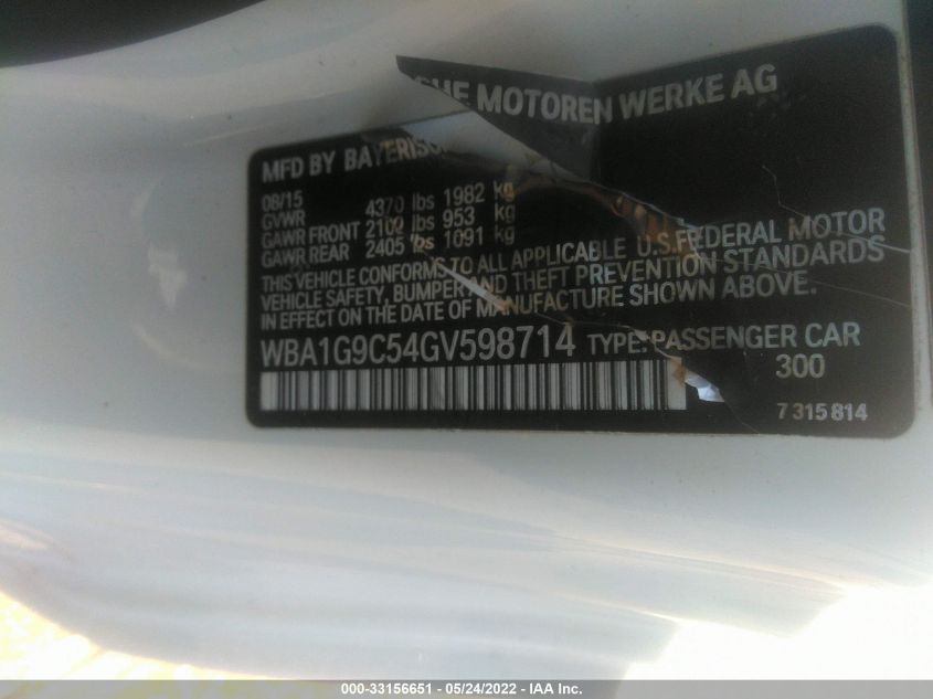 2016 BMW 2 SERIES 228I XDRIVE WBA1G9C54GV598714