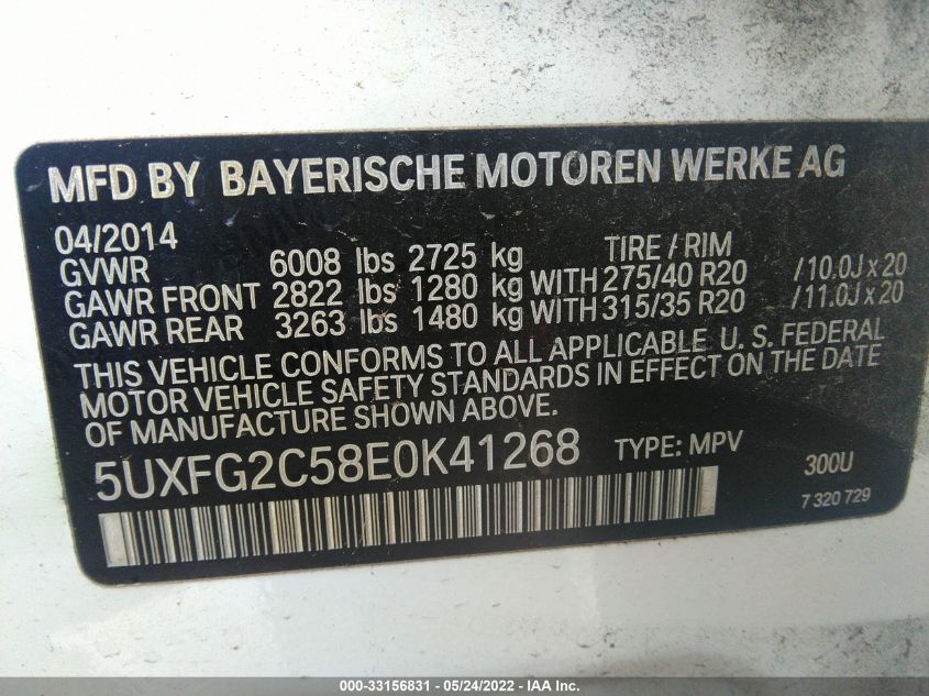 2014 BMW X6 XDRIVE35I 5UXFG2C58E0K41268