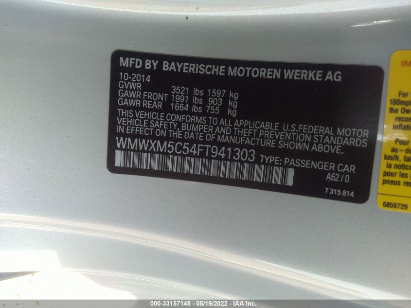 2015 MINI COOPER HARDTOP WMWXM5C54FT941303