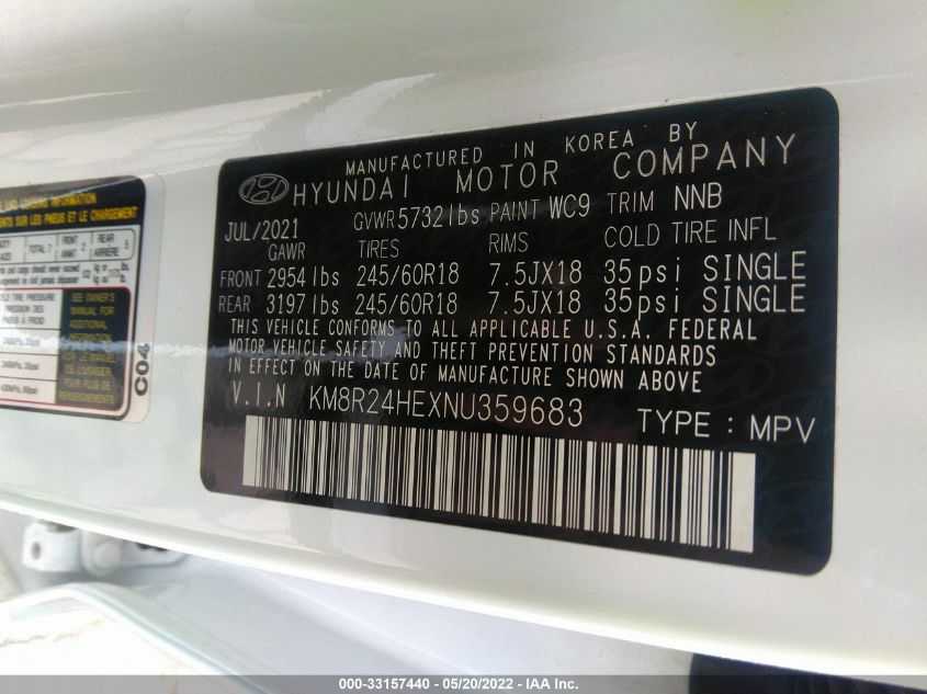 2022 HYUNDAI PALISADE SEL KM8R24HEXNU359683