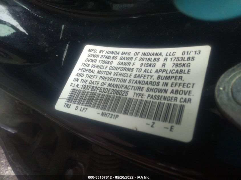 2013 HONDA CIVIC SDN LX 19XFB2F53DE206025