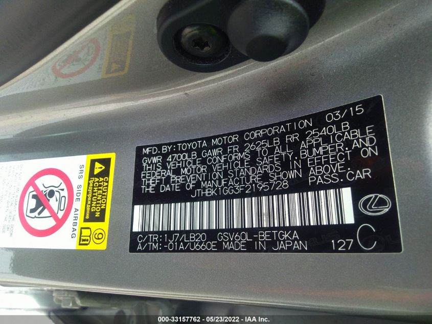 2015 LEXUS ES 350 350 JTHBK1GG3F2195728