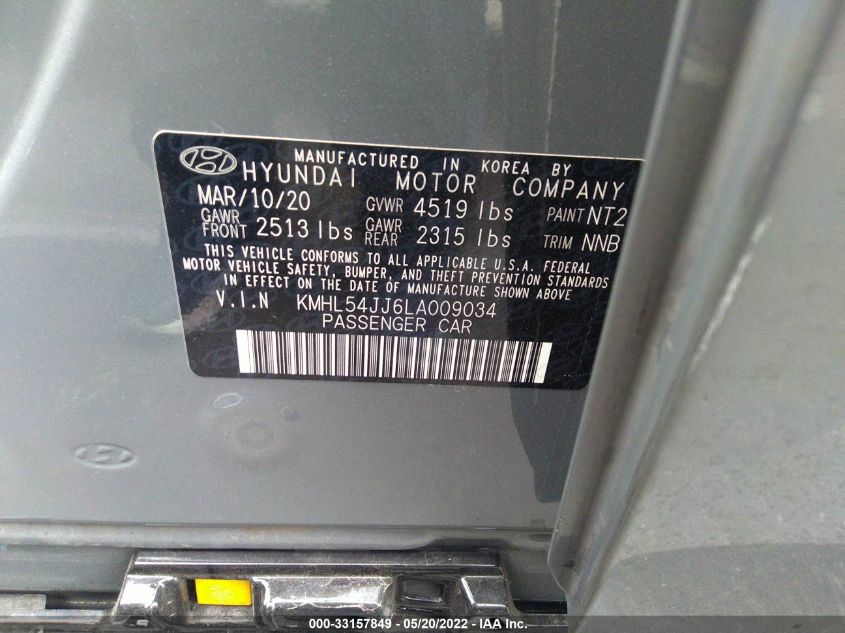 2020 HYUNDAI SONATA HYBRID LIMITED KMHL54JJ6LA009034