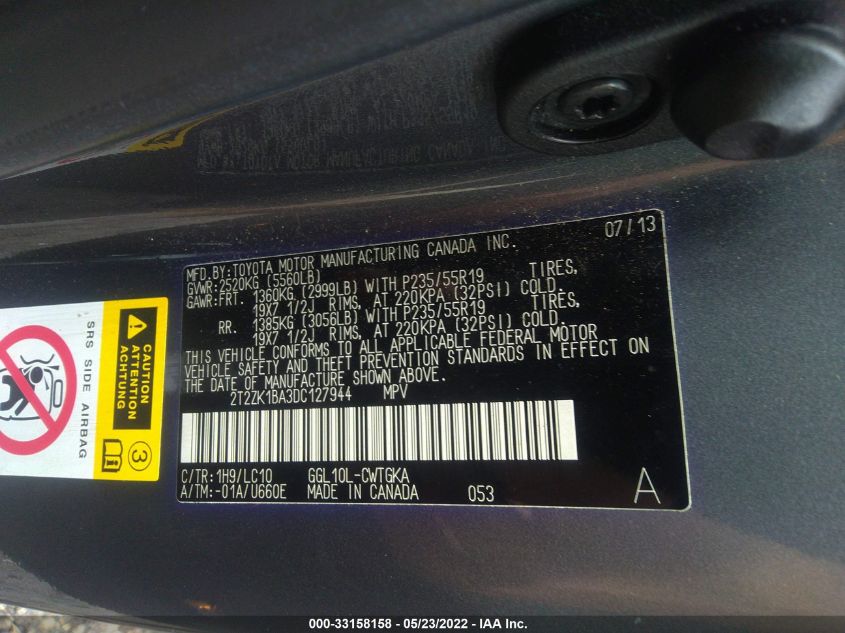 2013 LEXUS RX 350 350 2T2ZK1BA3DC127944