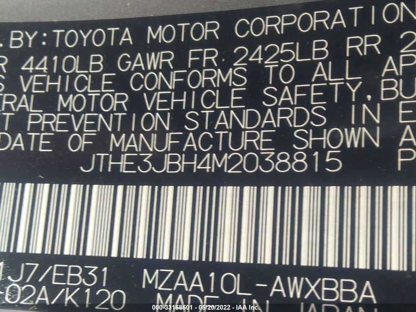 2021 LEXUS UX UX 200 F SPORT JTHE3JBH4M2038815