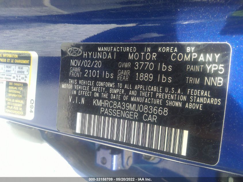 2021 HYUNDAI VENUE SEL KMHRC8A39MU083668