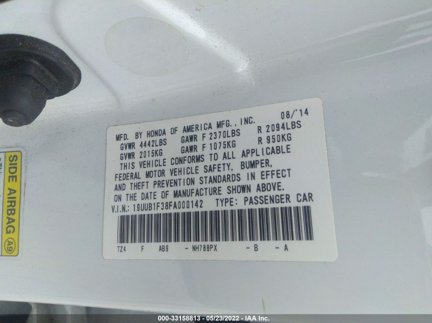 2015 ACURA TLX 19UUB1F38FA000142