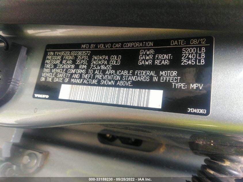 2013 VOLVO XC60 3.2L YV4952DL6D2383572
