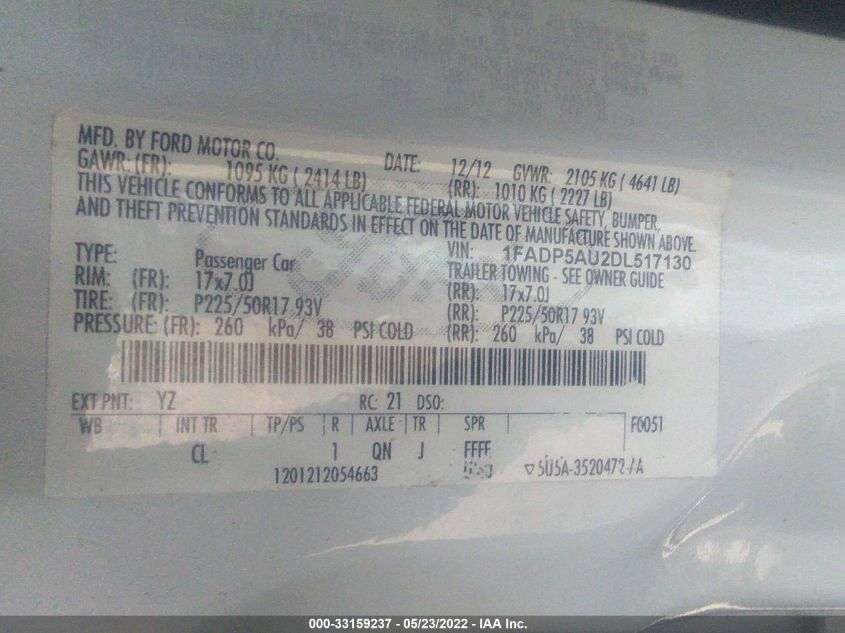 2013 FORD C-MAX HYBRID SE 1FADP5AU2DL517130