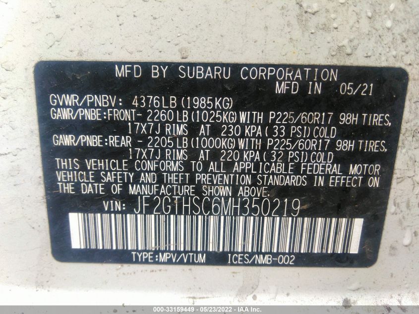 2021 SUBARU CROSSTREK SPORT JF2GTHSC6MH350219