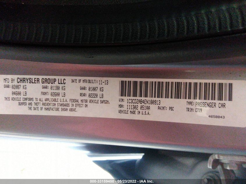 2014 DODGE AVENGER SE 1C3CDZAB4EN180913