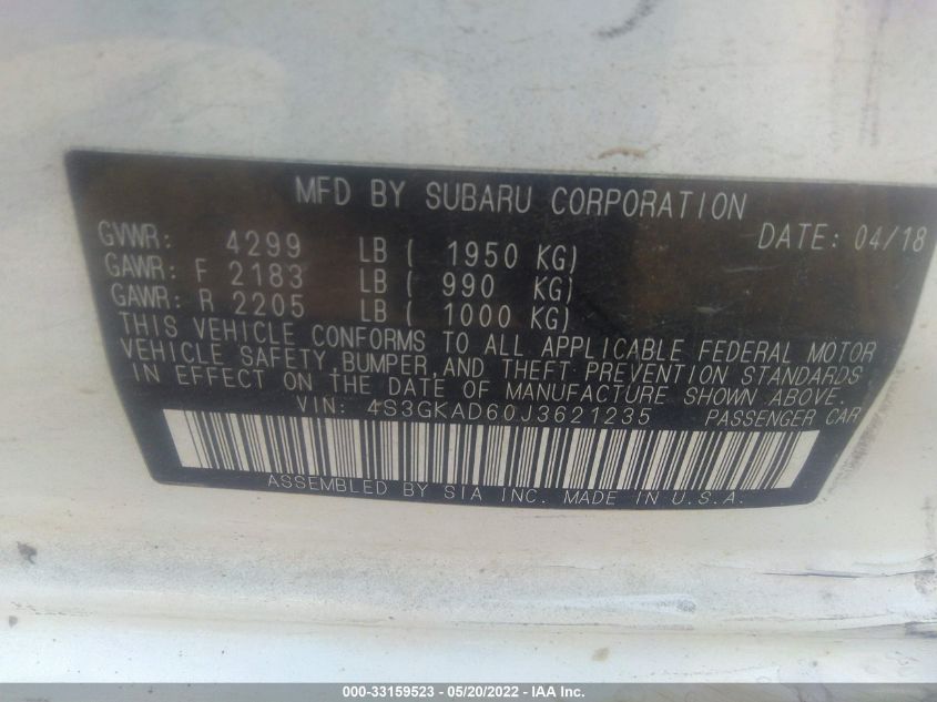 2018 SUBARU IMPREZA PREMIUM 4S3GKAD60J3621235