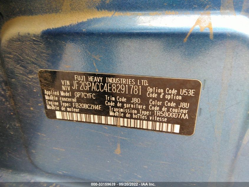 2014 SUBARU XV CROSSTREK PREMIUM JF2GPACC4E8291781