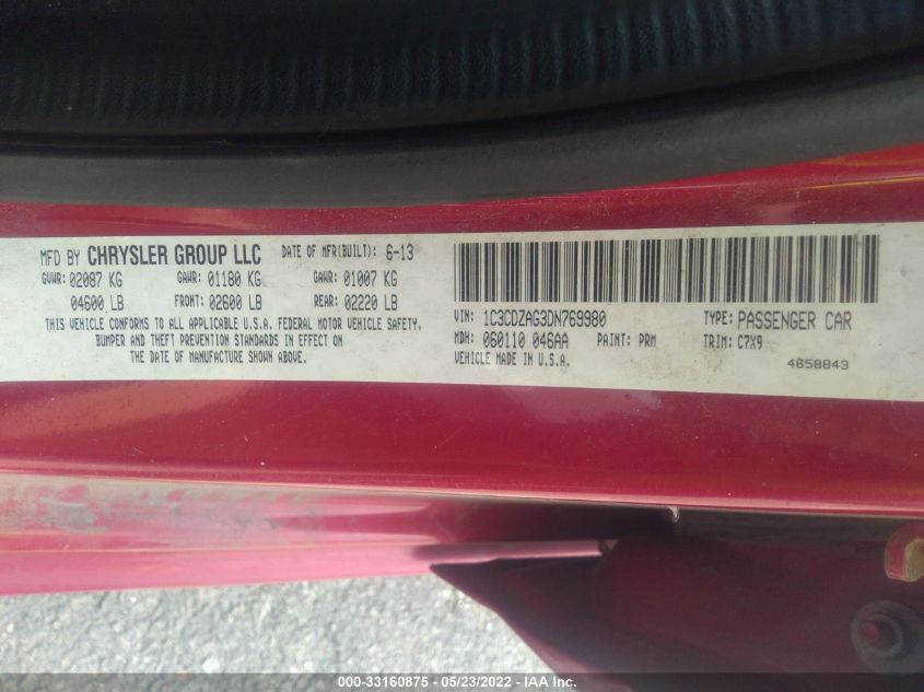 2013 DODGE AVENGER SE V6 1C3CDZAG3DN769980
