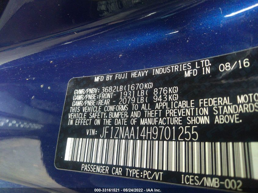 2017 TOYOTA 86 JF1ZNAA14H9701255