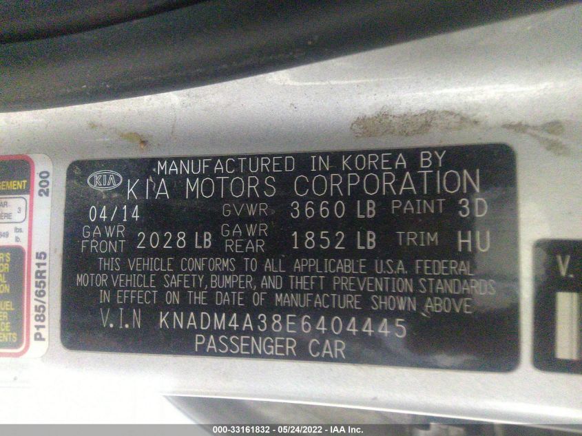 2014 KIA RIO LX KNADM4A38E6404445