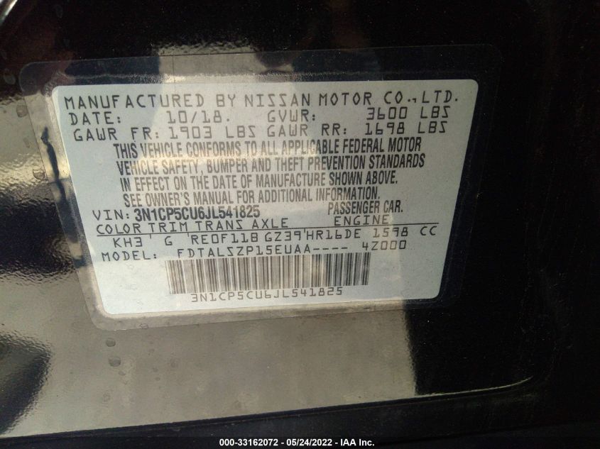 2018 NISSAN KICKS SV 3N1CP5CU6JL541825