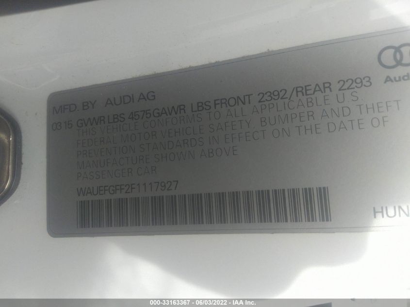 2015 AUDI A3 PREMIUM PLUS WAUEFGFF2F1117927