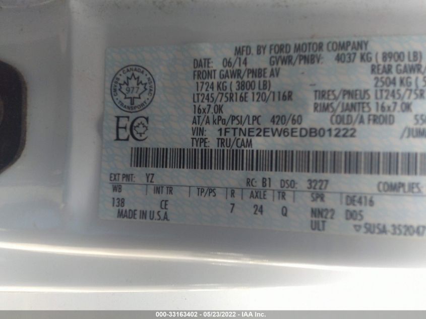 2014 FORD ECONOLINE CARGO VAN COMMERCIAL/RECREATIONAL 1FTNE2EW6EDB01222
