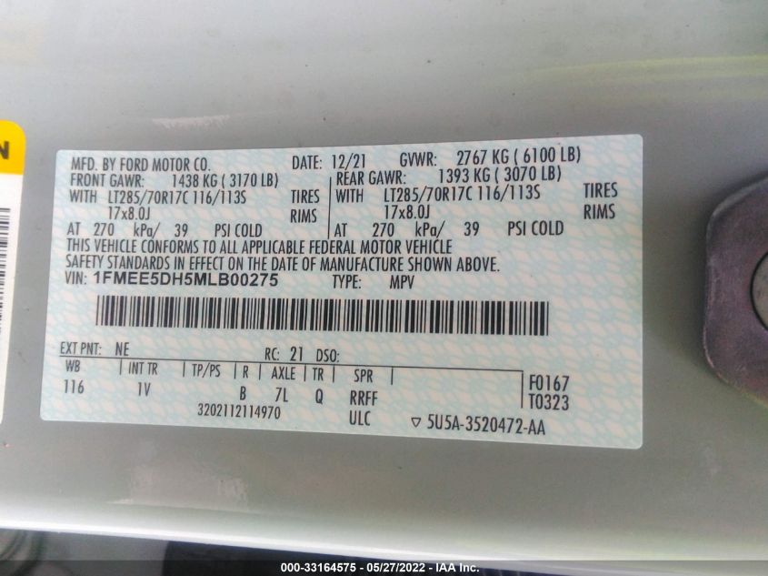 2021 FORD BRONCO BASE/BIG BEND 1FMEE5DH5MLB00275