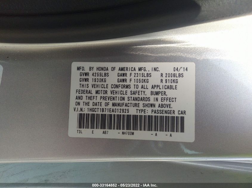 2014 HONDA ACCORD COUPE EX 1HGCT1B71EA012925