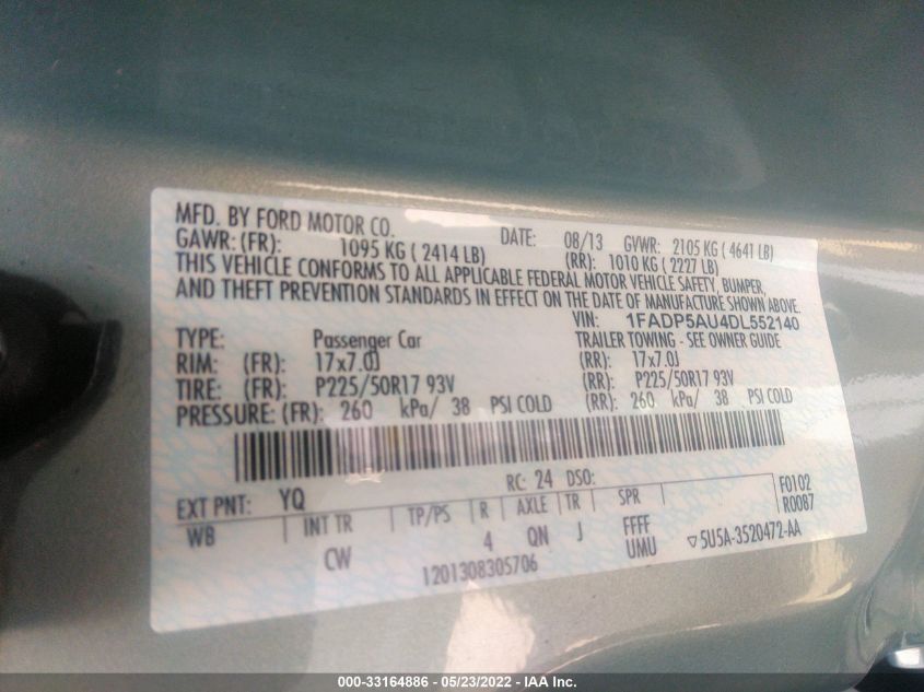 2013 FORD C-MAX HYBRID SE 1FADP5AU4DL552140