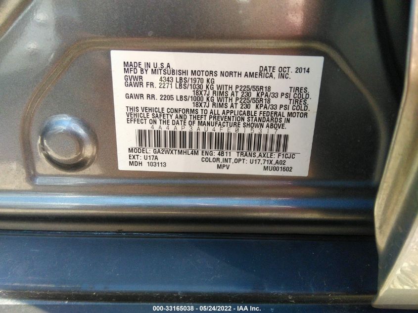 2015 MITSUBISHI OUTLANDER SPORT ES 4A4AP3AU4FE015317