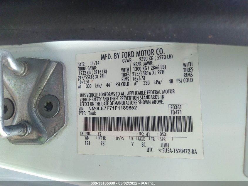 2015 FORD TRANSIT CONNECT XLT NM0LE7F71F1189852