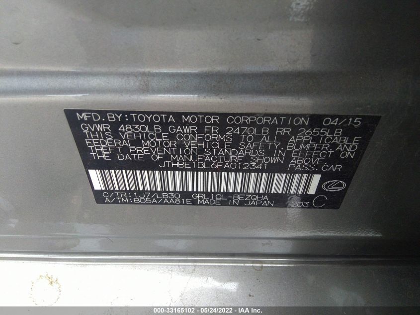 2015 LEXUS GS 350 JTHBE1BL6FA012341