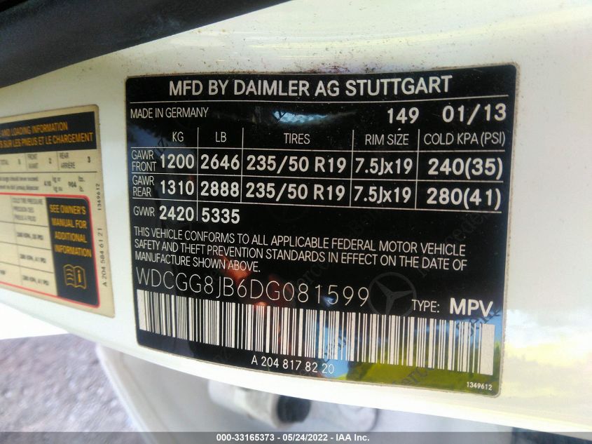 2013 MERCEDES-BENZ GLK-CLASS GLK 350 WDCGG8JB6DG081599