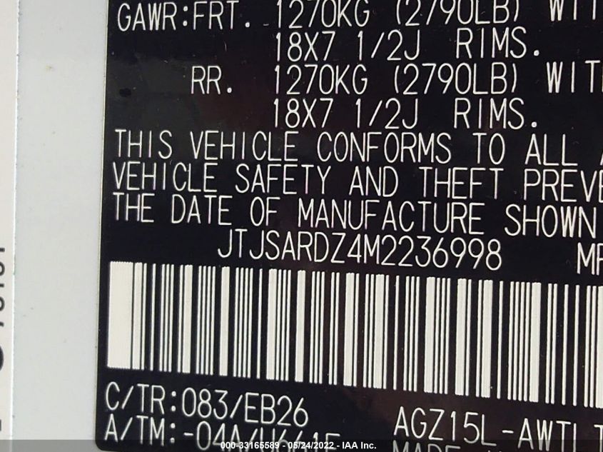 2021 LEXUS NX NX 300 F SPORT JTJSARDZ4M2236998