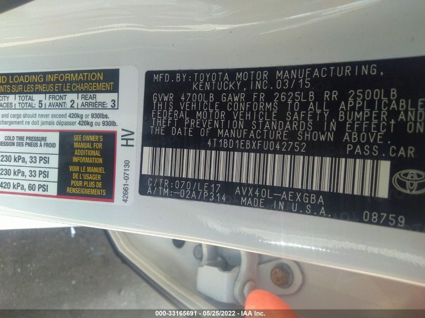 2015 TOYOTA AVALON HYBRID XLE TOURING/LIMITED 4T1BD1EBXFU042752