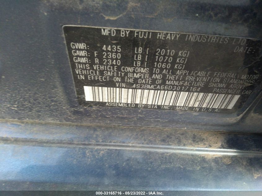 2013 SUBARU LEGACY 2.5I 4S3BMCA66D3017164
