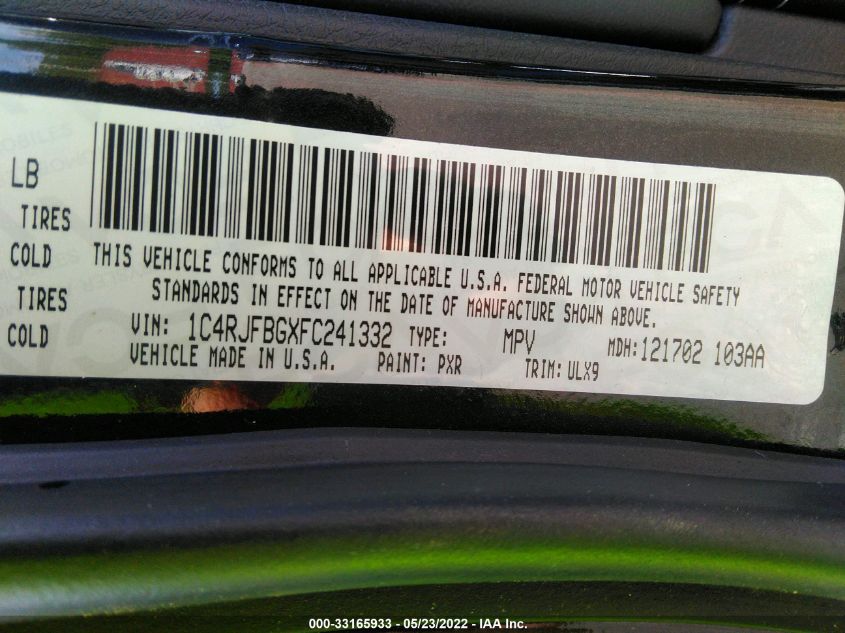 2015 JEEP GRAND CHEROKEE LIMITED 1C4RJFBGXFC241332