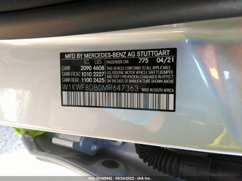 2021 MERCEDES-BENZ C-CLASS C 300 W1KWF8DB0MR647363
