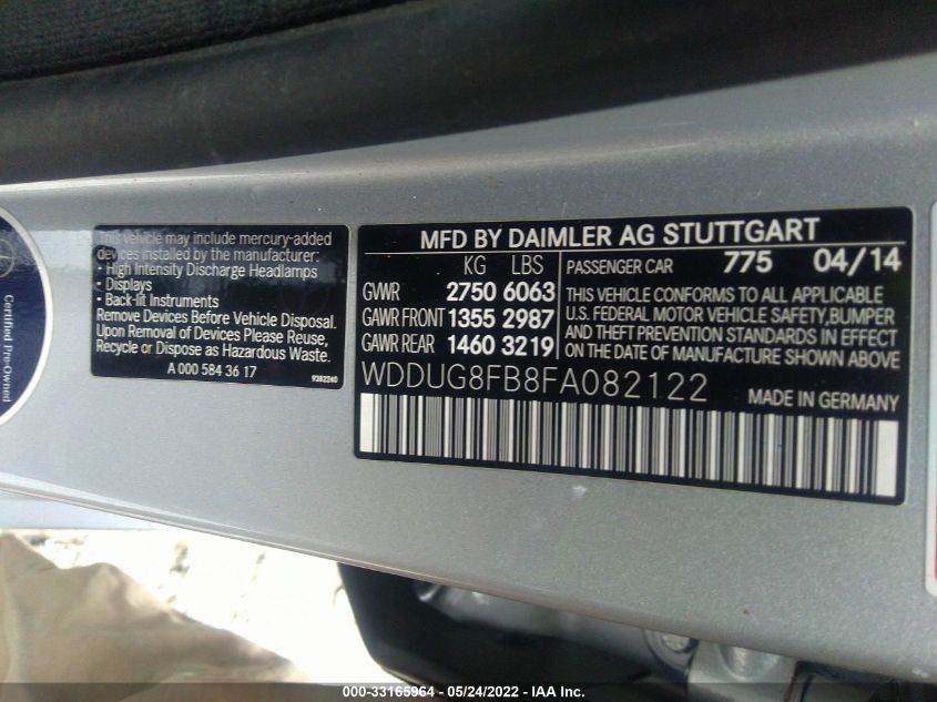 2015 MERCEDES-BENZ S-CLASS S 550 WDDUG8FB8FA082122