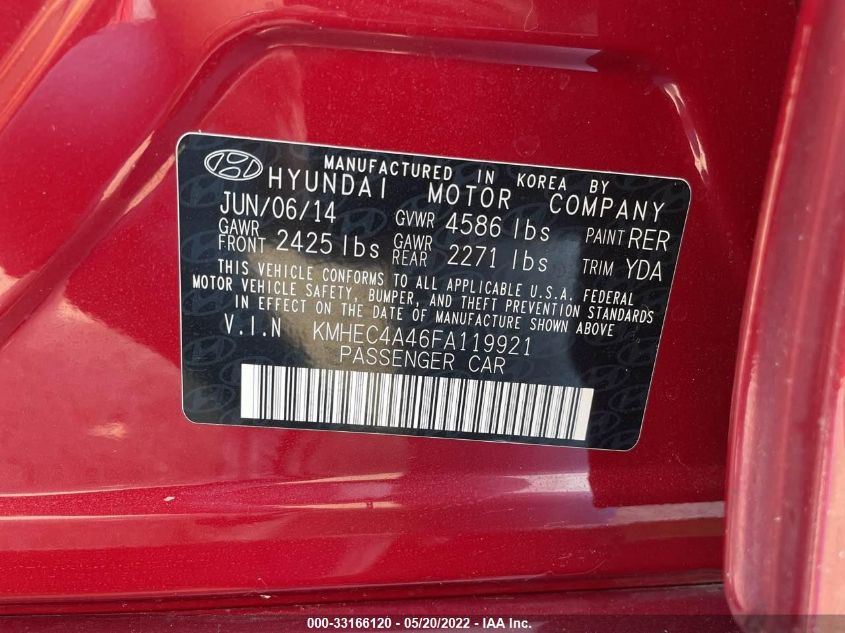 2015 HYUNDAI SONATA HYBRID LIMITED KMHEC4A46FA119921