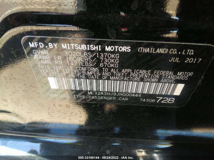 2018 MITSUBISHI MIRAGE ES ML32A3HJ9JH000444