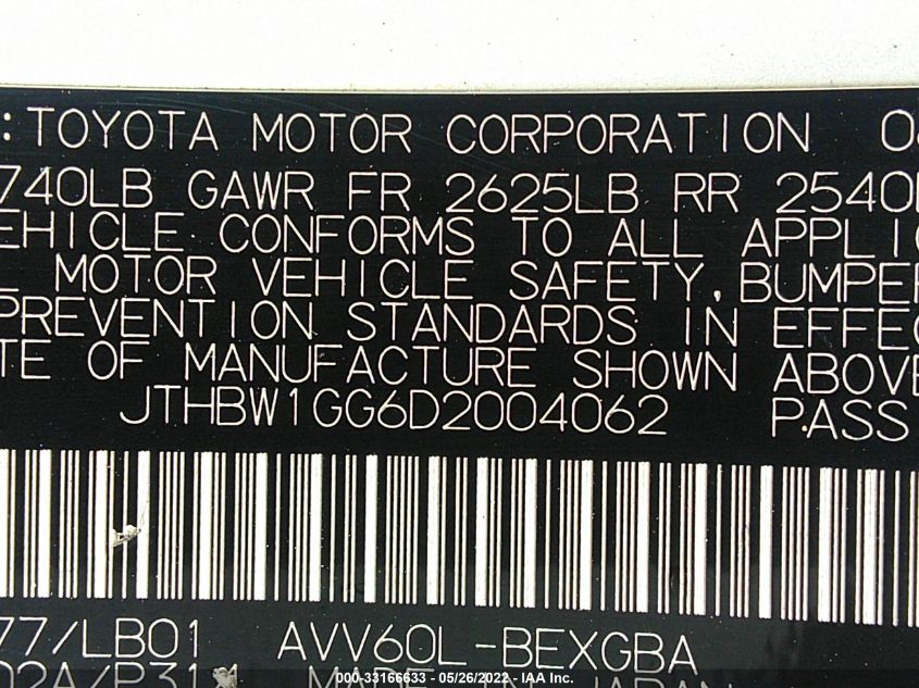 2013 LEXUS ES HYBRID JTHBW1GG6D2004062
