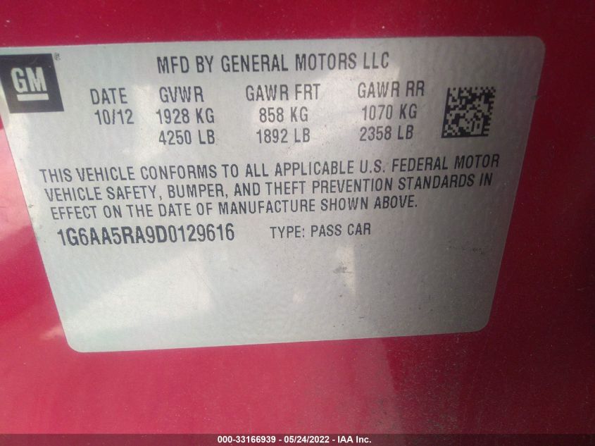 2013 CADILLAC ATS 1G6AA5RA9D0129616